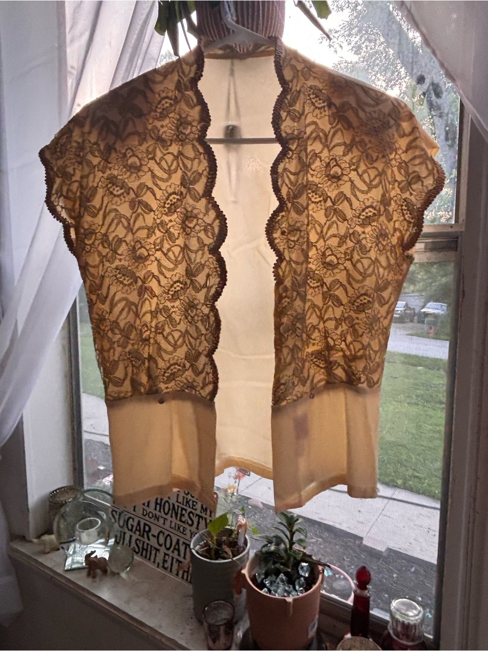 Sheer Lace Bolero Shrug in Golden Beige